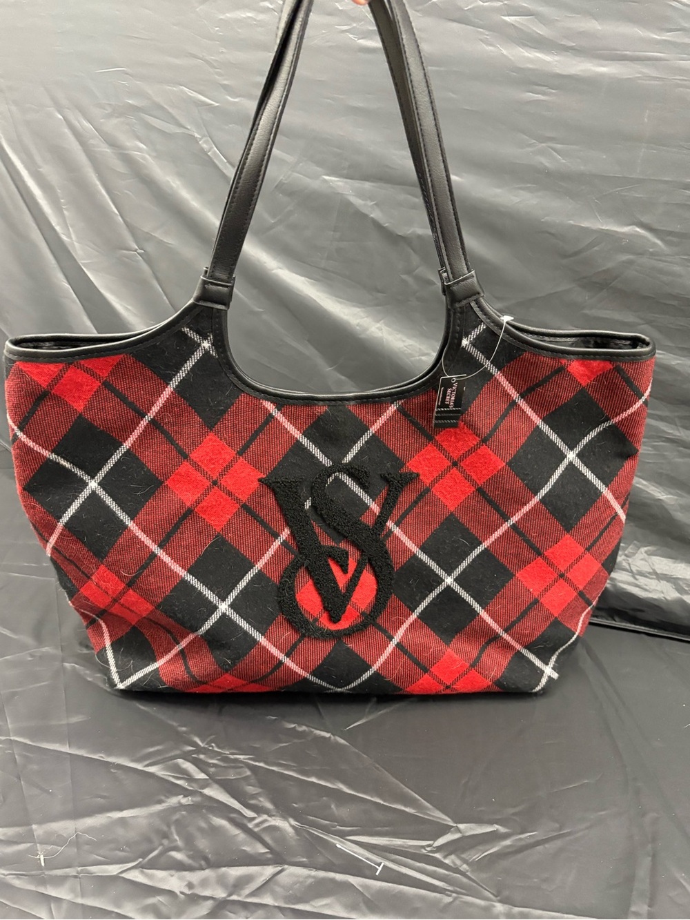 Victorias Secret NWT Red Plaid Tote Bag with Logo Accent